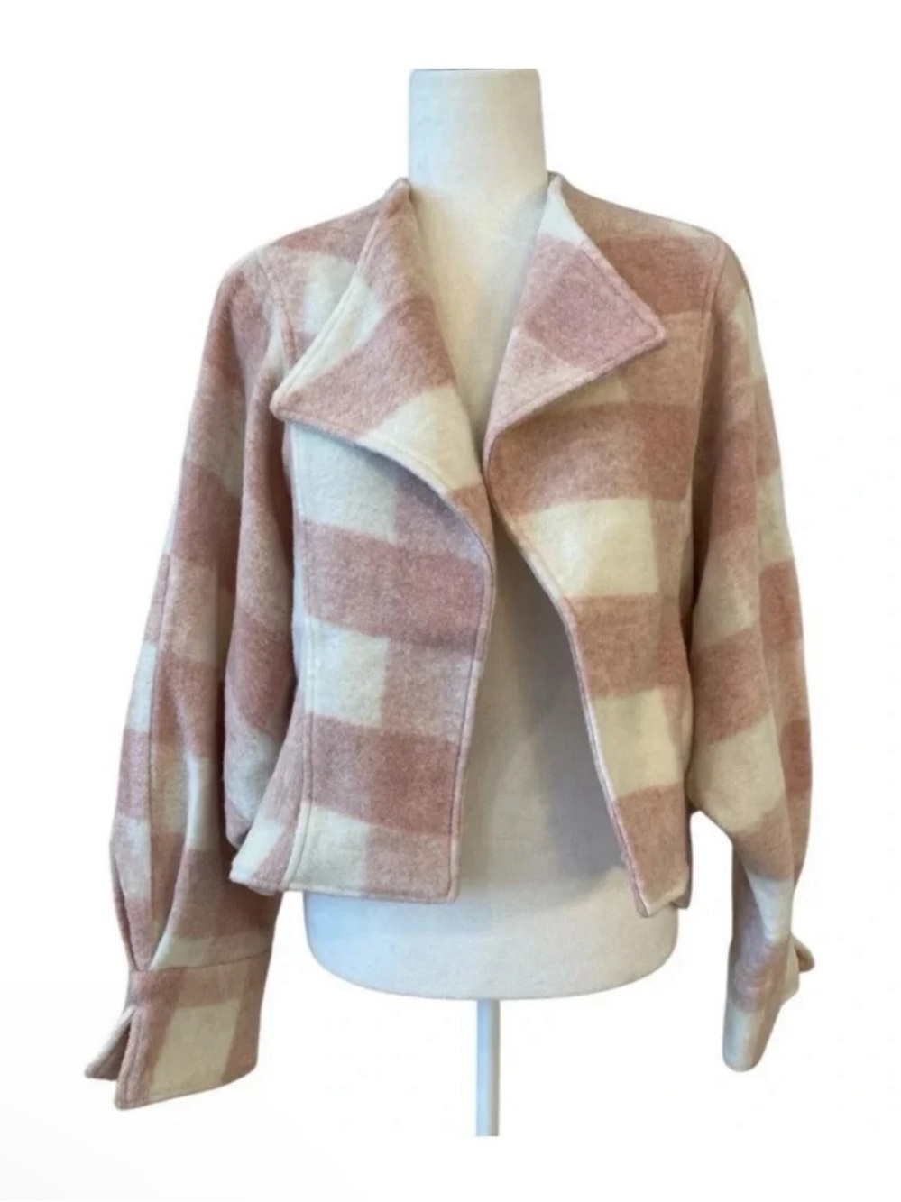 Anthropologie Ett:Twa Pink Buffalo Check Thick Open Shacket Coatigan